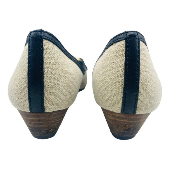 Tory Burch Amanda Open Toe Wedge In Natural/Black 8M - Picture 6 of 11